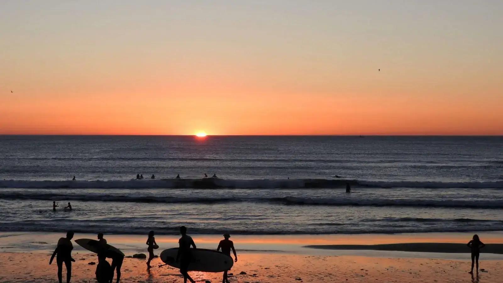 surf couché de soleil